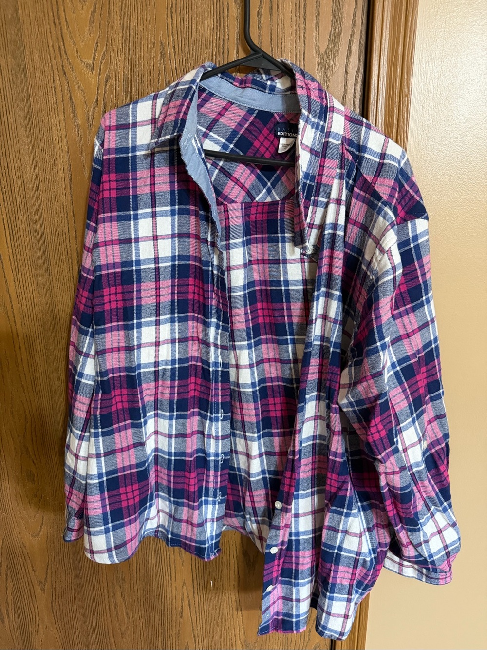 Basic Editions Pink and Navy Plaid Shirt